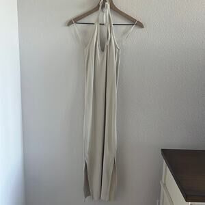 Old Navy RIbbed Halter V Neck in Wishbone Side Slits Midi Small